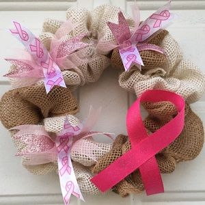 Handmade Burlap Breast Cancer Wreath